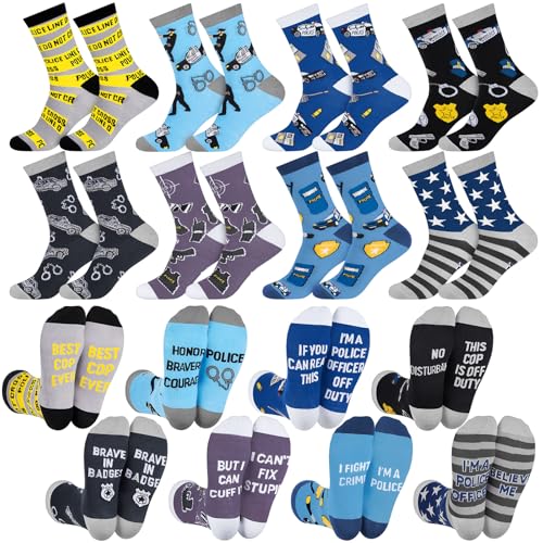 Haysandy 8 Pairs Men Funny Crew Socks Gifts Athletic Socks for Men Father's Day Birthday Holiday Stocking Stuffer(Police)
