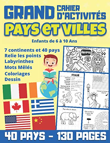 Télécharger Grand Cahier d'Activités PAYS et VILLES Enfants de 6 à 10 Ans: jeux et activités pour découvrir Francais PDF