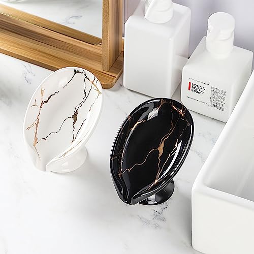 Porte-savon marbre blanc feuille en céramique auto-drainant - 7