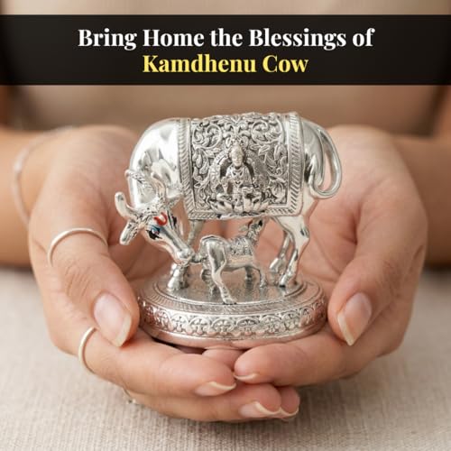 Image of 999 Pure Silver Plated Kamdhenu Cow Idol | 2.5 inch Vastu Home Decor for Pooja Room & Mandir | Symbol of Prosperity & Abundance | Ideal Religious & Spiritual Gift