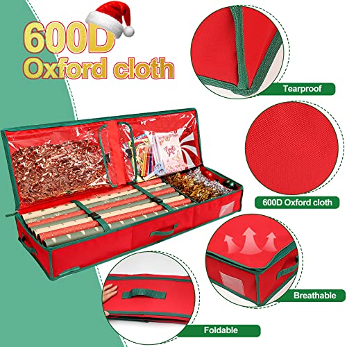 Christmas Gift Wrapping Storage Organizer With Flexible Partitions And 2 Pockets, Fits 18-27 Rolls, 42 Inch Wrapping Paper Storage Bags 600D Gift Wrap Organizer For Storing Rolls, Ribbons, Bows-Tear Proof Fabric #TOP1