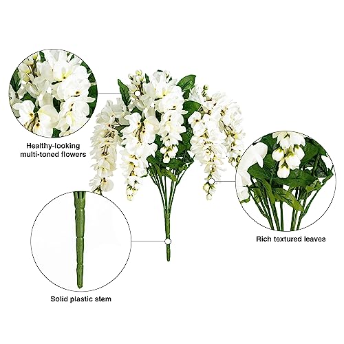 Vickerman Everyday Artificial White Wistera Bush 19\" Long - 19-inch White Wisteria Faux Floral Bush Polyester for Lifelike Appearance - Maintenance-Free Silk Flowers for Indoor Use