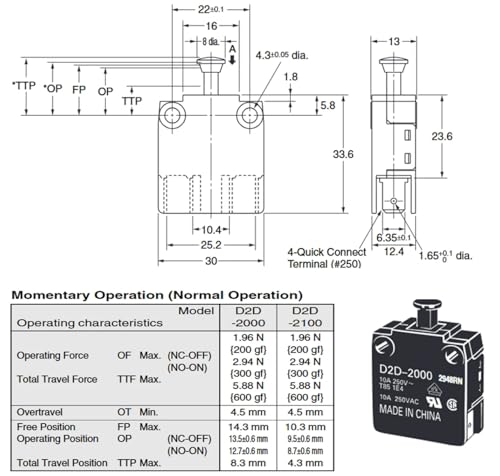 Interruptor de enclavamiento de puerta D2D-2000 A1SupplyPro 16A DPST-NO 2