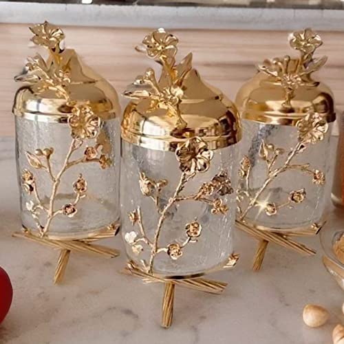 Kitchen Storage Gold Glass Set Glass Canister Set For Kitchen Gold Silver Jar Set Tea Coffee Sugar Cookie Candy Canisters Design Accessories (Gold)