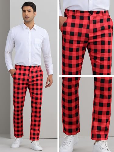 Lars Amadeus Plaid Golf Pants for Men's Regular Fit Color Block Tartaned Pattern Checked Dress Trousers4