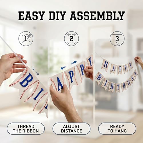 Image of Baseball Happy Birthday Banner for Boys Kids Men