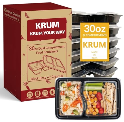 Image of Krum 2-Compartment Plastic Plate | Durable Reusable Meal Tray with Sections | Microwave Safe Food Serving Plate for Office, Home, Restaurants, Canteens & Food Delivery (Pack of 50)