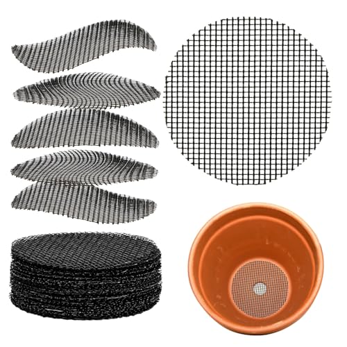 50 Plant Pots Hole Mesh Pad - MAQIHAN Flower Pot Mesh Mat Terrarium Potting Eye Mesh Mats Pot Substrate Barrier 2 Inch Net Bonsai Gardening Grid Ceramic Drainage Hole Mesh Screen Prevent Soil Leaking