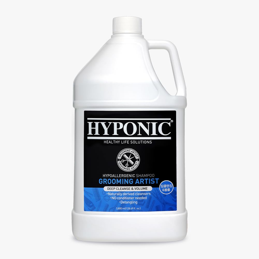 HYPONIC - Shampoing Nettoyage Profond Grooming Artist pour Chien - Hypoallergénique - Idéal Pelages Blancs et/ou Sales - Lavande, Matricaire, Menthe poivrée, Rosa Canina - Fabriqué en Corée - 3,8 L