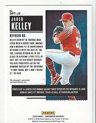 Jared Kelley Autographed & Serial Numbered #66/75 Red Parallel Draft Ticket Draft Pick Collectible Baseball Card - 2020 Panini Contenders Baseball Card #DPT-JK (White Sox)