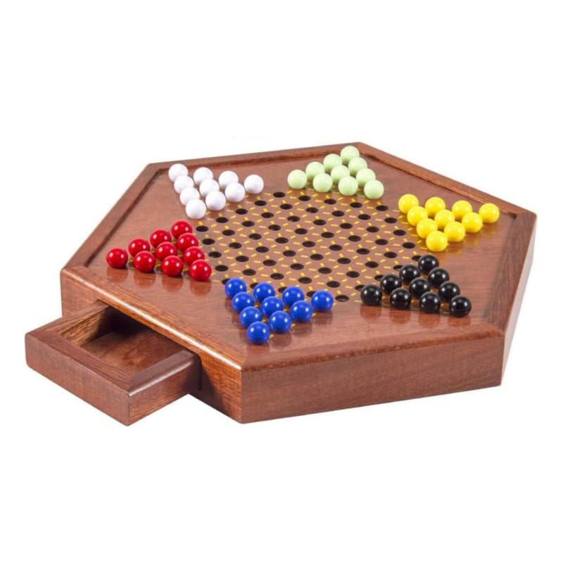 schachspiel Chinesisches Dame-Brettspiel aus Holz mit 72 farbigen, blütenförmigen Glasmurmeln (16 mm), klassisches Strategiespiel(Agate Brown,36cm)
