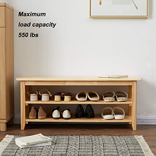 Image of XKZG Storage Bench Wooden Shoe Rack Bench Simple Style Wood Entryway Bench (Natural,39.4 inch)