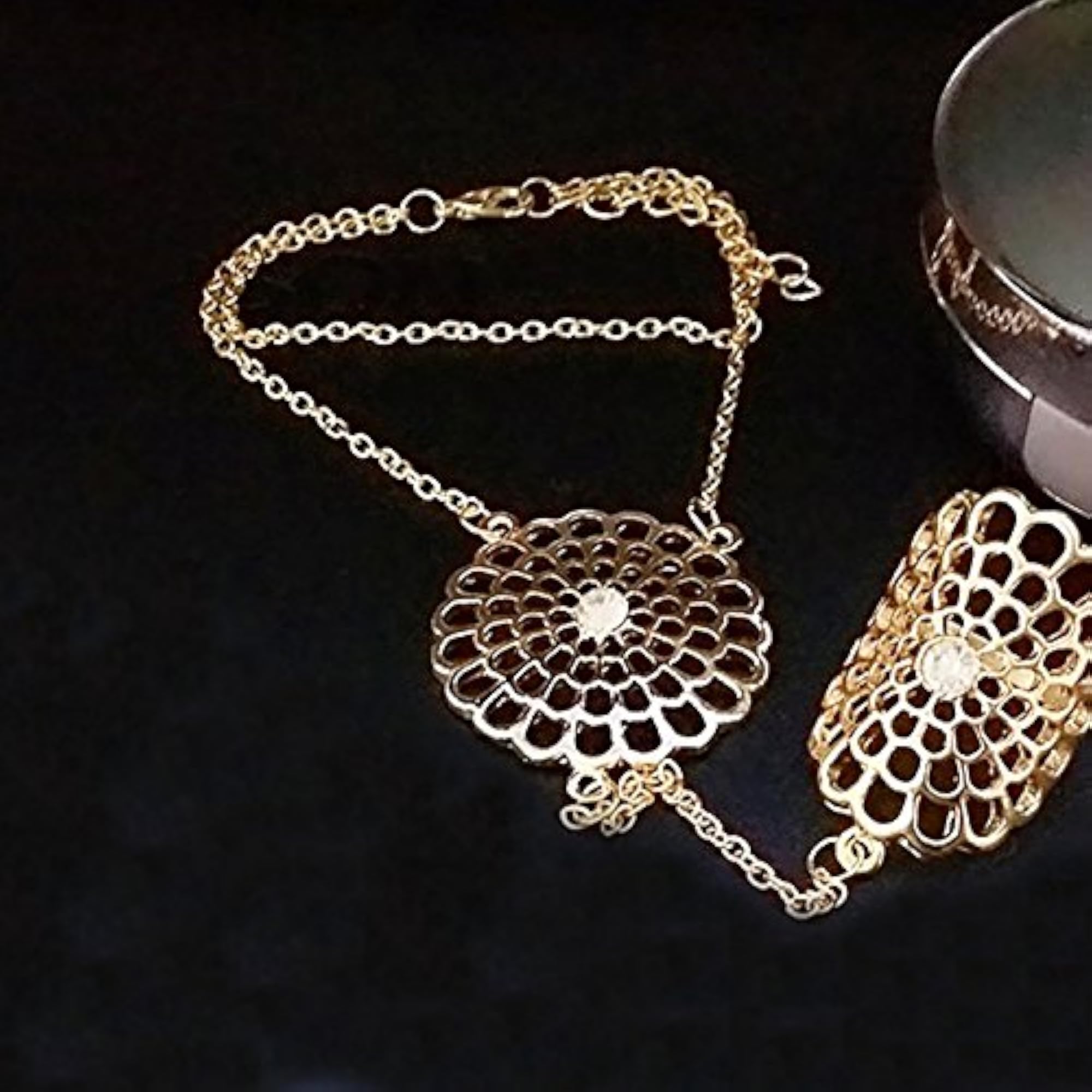 Crystal Bracelet Bangle, Gold Hand Harness