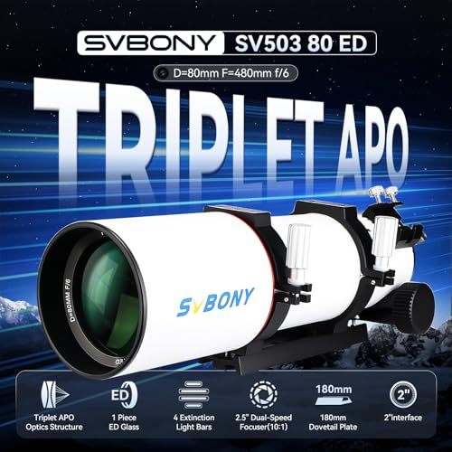 Image of SVBONY SV550 Telescope, 80ED F6 Triplet Apochromatic Refractor OTA, 2.5 inch Micro-Reduction Rap Focuser, 87mm Back Focus Distance, Telescope for Adults High Powered, for Deep Sky Astrophotography&Visual