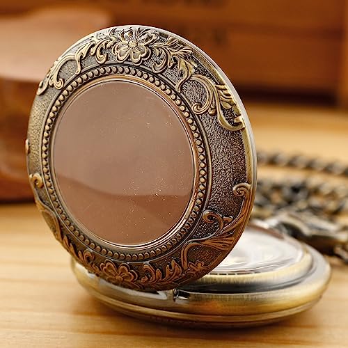 Image of Fashion Skeleton Mechanical Pocket Watch, Antique Roman Numeral Dial Mechanical Pocket Watches for Men with Box