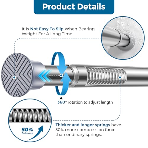 Image of AIZESI Silver Tension Curtain Rod 18-36 inch, 1Pcs Adjustable, Stainless Steel, No Drilling, Non-Slip, Wide Use, Easy Installation