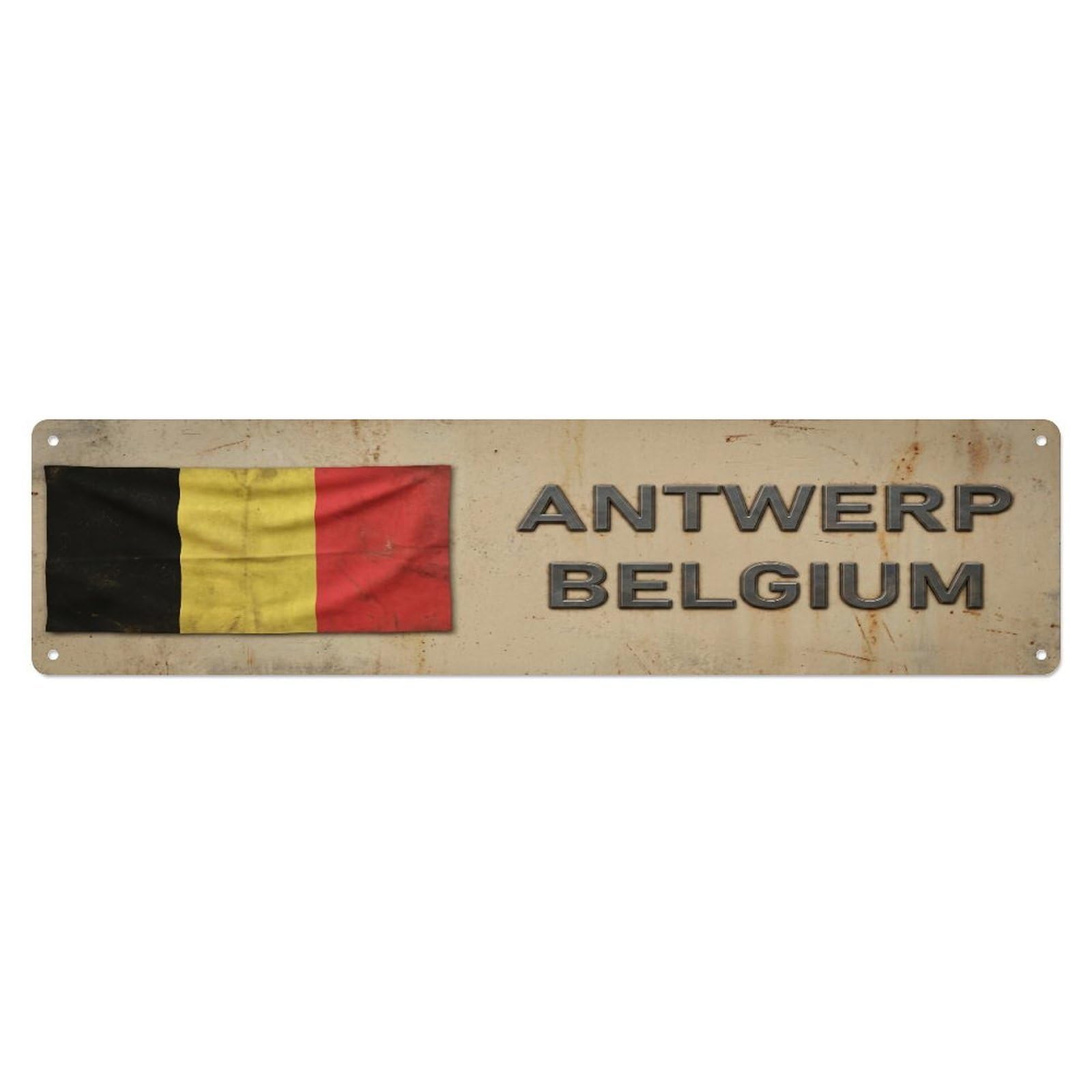 Metal Tin Sign Vintage Antwerp Belgium Flag Decor Rustic Travel
