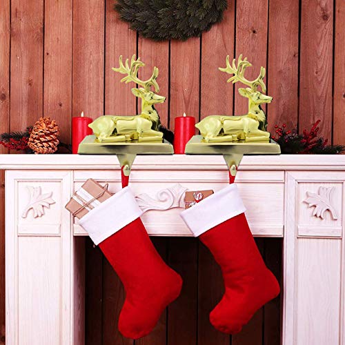 NaTursou Christmas Gold Reindeer Metal Stocking Hanger Fireplace Stocking Hanger, Holiday Christmas Decorations for Fireplace Holder Decor