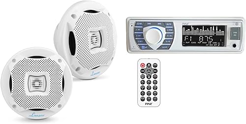 LANZAR Altavoces marinos duales de 6.5 pulgadas + receptor marino estéreo Pyle Bluetooth