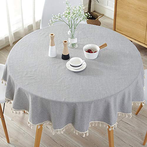 Mantel simple de estilo nórdico, manteles redondos para cubierta de mesa circular, cubierta de mesa de lino de algodón a prueba de polvo para mesa de buffet, fiestas, cenas navideñas Cover