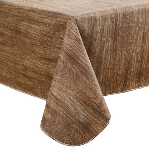 Image of Walrus Heavy Duty Vinyl Tablecloth with Flannel Backing Waterproof Oil-Proof Plastic Table Cloth Stain-Resistant Wipeable Rectangle or Square Table Cover for Indoor and Outdoor (Wood, 60X84 Inch)