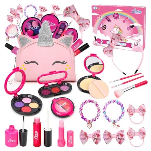 LOYO Girls Pretend Play Makeup Sets Fake Make Up Kits with Cosmetic Bag for Little Girls Birthday Christmas, Toy Makeup Set for Toddler Girls Age 2, 3, 4, 5 (Not Real Makeup)