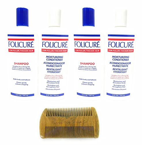 Folicure Bundle (Includes 2Extra Shampoos, 2Moisturizing Conditioners, and a free wooden comb)