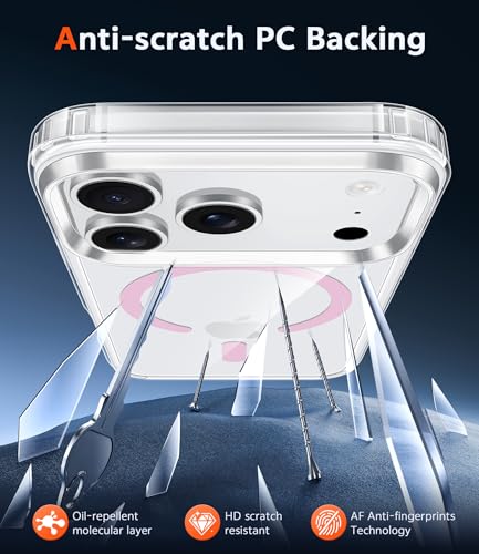 Image of FNTCASE for iPhone 17 Pro Case: Clear Magnetic Phone Cases Compatible with Magsafe Slim Anti Yellowing Military Grade Drop Protection Rugged Protective Transparent Cell Phone Cover (C-A Pink)