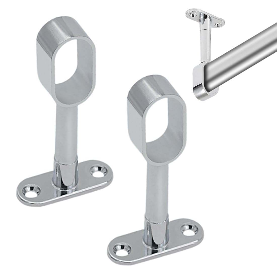 Paquete de 2 soportes para barra de armario, soportes ovalados para barra de armario, soporte central, adecuado para tubos redondos de armario, barras de cortina de techo