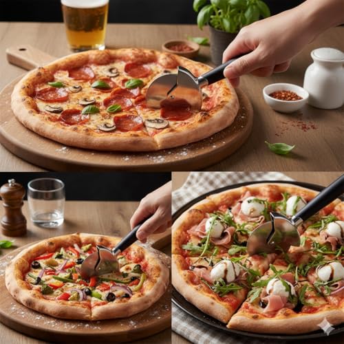 Image of Klick N Shop Pizza Cutter Stainless Steel Wheel with Ergonomic Non-Slip Handle | Sharp Pizza Slicer for Pizza, Roti, Chapati, Paratha, Brownies & Pastry | Kitchen Baking Tool Pack of 1