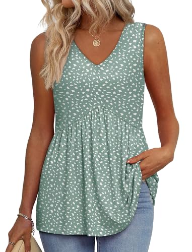 Image of OFEEFAN Womens Tank Tops 2025 Flowy Peplum Tops for Women Dressy Sleeveless V Neck Babydoll Tank Tops
