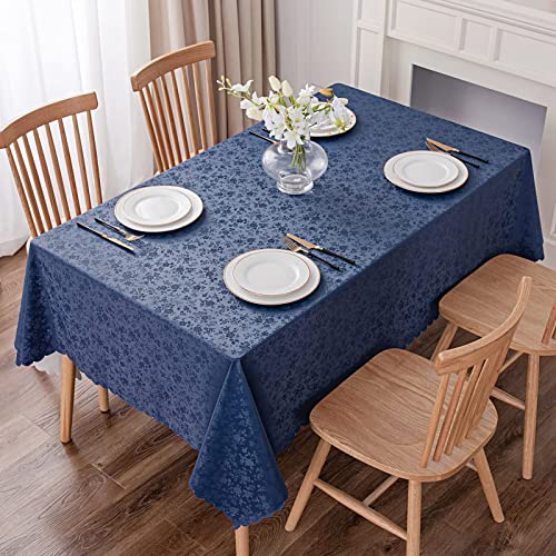 Image of Smiry Rectangle Table Cloth, Waterproof Heavy Duty Vinyl Tablecloths, Wipeable Washable Table Cover for Kitchen and Dining Room (Navy Blue, 60 inch X 102 inch)
