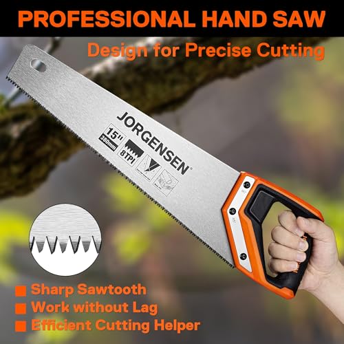JORGENSEN 15 Inch Pro Hand Saw, 8 TPI Fine-Cut Ergonomic Non-Slip Aluminum Ultrasonic Welding Handle for Sawing, Trimming, Gardening, Woodworking, Drywall, Plastic Pipes - Image 6