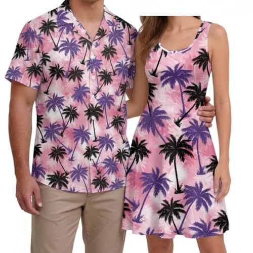 Image of Hawaii Matching Couple Outfits Husband and Wife Clothing Fashionable Mens Casual Shirts Hawaii Dress with Soft Fabric
