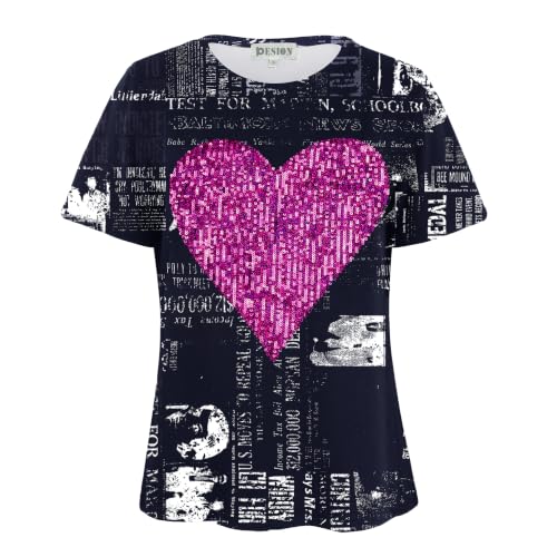 Image of PESION Womens Short Sleeve T-Shirt Sequined Tops O-Neck Funny Graphic Tees Blouse