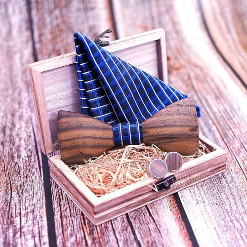 Set de corbata negra, pañuelo y gemelos para hombre miniatura 6