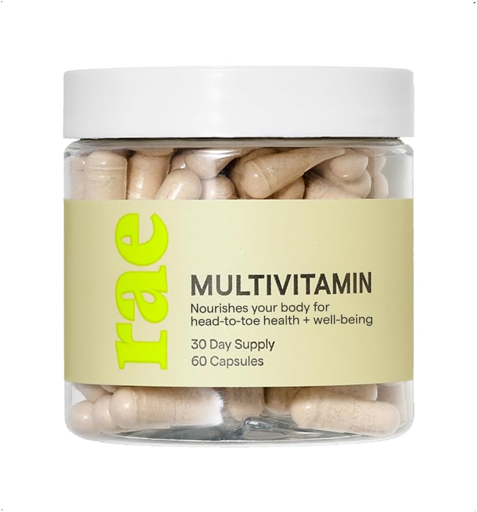 Rae Wellness Multivitamin - Vegan Daily Multivitamin with Vitamin C, A, D, E, Minerals, Folate, Biotin, Vitamin B12 Energy Supplements + Ashwagandha, 60 Capsules (30 Day Supply)