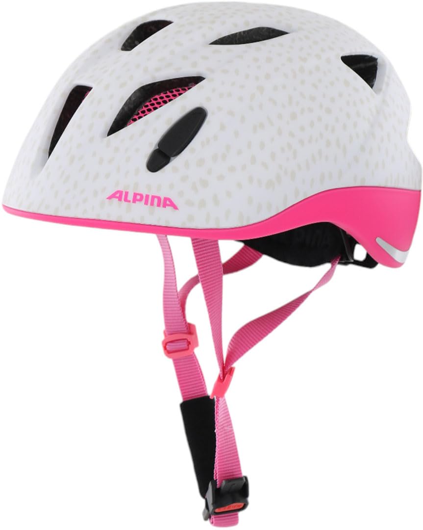 ALPINA XIMO L.E. – Casque de vélo léger, sûr et résistant aux Chocs avec éclairage LED optionnel pour Enfants - White Pink Dots Matt - 49-54