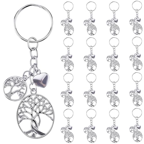 SUNNYCLUE 1 scatola 20 pezzi portachiavi albero della vita portachiavi sfuso albero genealogico argento antico lega amicizia amore cuore alberi portachiavi per feste decorazioni di nozze Natale
