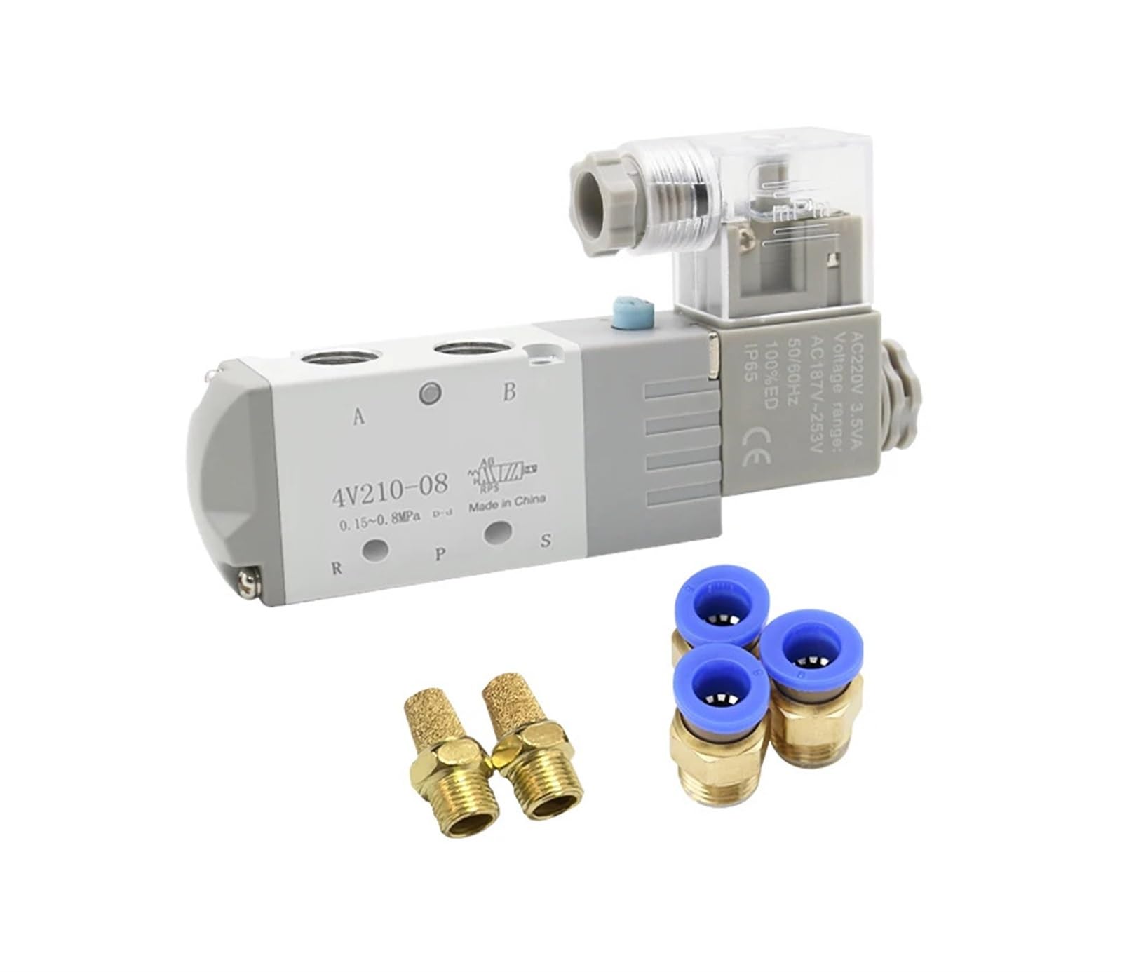 Válvula solenoide eléctrica neumática 4V210-08, válvula magnética de aire y gas de 5 vías y 2 posiciones, 12 V, 24 V, 220 V, accesorios de manguera de 4 mm a 12 mm, 1 unidad(PC 12mm Fittings,DC24)
