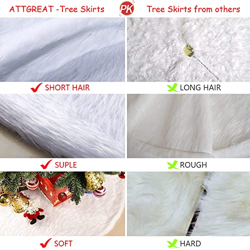 Attgreat 17 Light Modes Plush Christmas Tree Skirt, 30In Christmas Tree Mat, 43 Led White Luxury Faux Fur Christmas Tree Decorations For Party Holiday Home Decor Indoor Outdoor #TOP2
