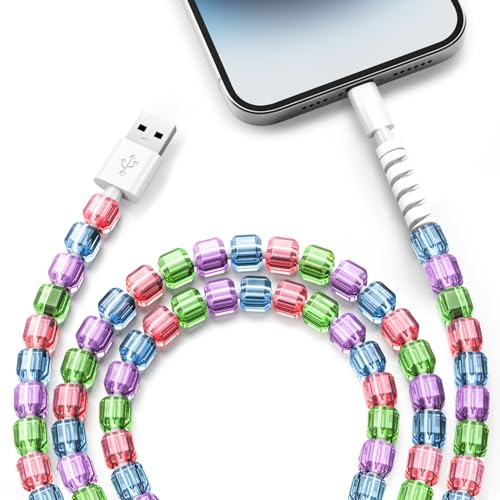 Image of ATESSON for iPhone Charger Cord 3.3FT Beaded Phone Charger Cable for iPhone 14 /13 /12 /11 Pro Max 60W Fast Charging USB A Cable for iPad 9th /8th /7th Generation Girly Cute Car Accessories for Women Girls