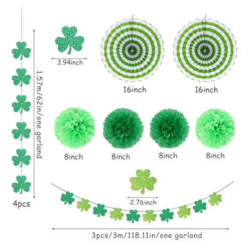 Image of St-Patricks Day Party-Decoration Green-Shamrock Garland - 25pcs Saint St. Patrick's Tissue Paper Pom Poms Fan Streamers Swirl,Irish Lucky Banner, Baby Shower Birthday Hanging Decor Lasting Surprise