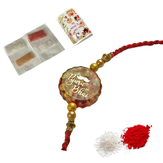 Resin Rakhi for Brother, Cotton Thread With Roli Chawal (Pack of 1)