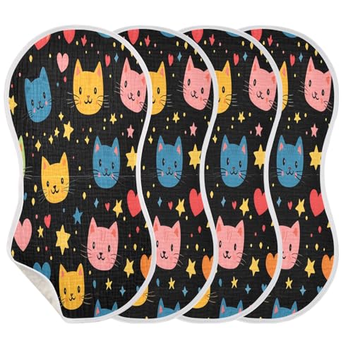 Cartoon Cats Plant Burp Cloths Cotton Baby Washcloths,Large 22x11in Burping Cloth Absorbent and Soft for Newborn Baby Boys and Girls,4 Pack3