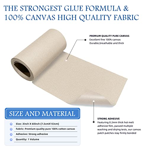 Image of KING MOUNTAIN Canvas Iron on Patch,3 inchx60 inch,Waterproof 100% Cotton Fabric Repair Patch,Used for Various Sofa,Tent,Clothes,Seats,Suitcases (Beige2.0)