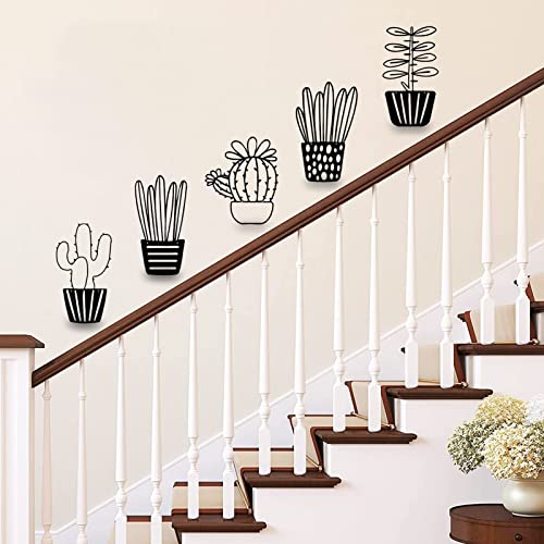 Resama Black Metal Cactus Wall Decor 5-Piece Set, Modern And Simple Succulent Potted Flower Wall Art, Suitable For Living Room, Bedroom, Room And Office (Black) #TOP3