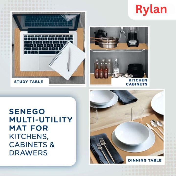 Image of Rylan (45 cm x 5 m) Multipurpose Anti-Slip Mat, Sheet for Fridge, Kitchens, Cupboard, Drawers, Shelf Liner | Super Strong EVA, Water Resistant (Diamond Texture, Beige)