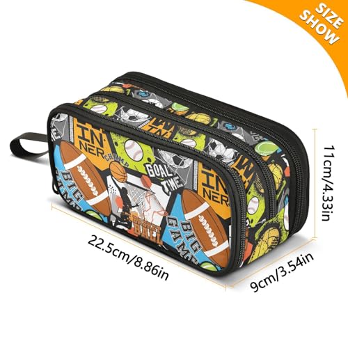 Image of ZAZYXTJ Ball Large Capacity Pencil Case 3 Compartment Pen Pouch Storage Canvas Makeup Bag for School Office Teen Girl Boy Men Women