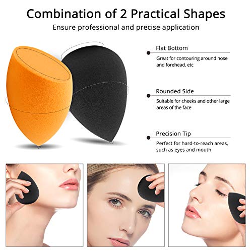 BEAKEY Makeup Sponge, 10 Pcs Latex-free and Vegan Makeup Blender Beauty Sponge, Flawless for Cream, Liquid Foundation & Powder Application (Orange & Black)